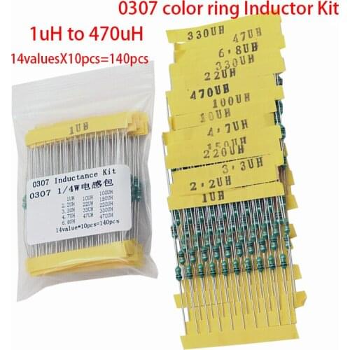 Free Shipping 0307 1uH to 470uH Inductor, 14valuesX10pcs=140pcs,,color ring Inductor Assorted Kit