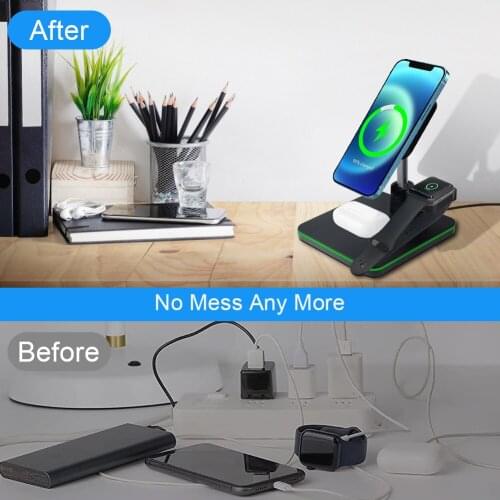 3 in 1 15W Wireless Charger Stand For iphone 12 11 Pro XS MAX XR For Apple Watch 6 5 4 3 Airpods Pro Charging Dock Station Black
