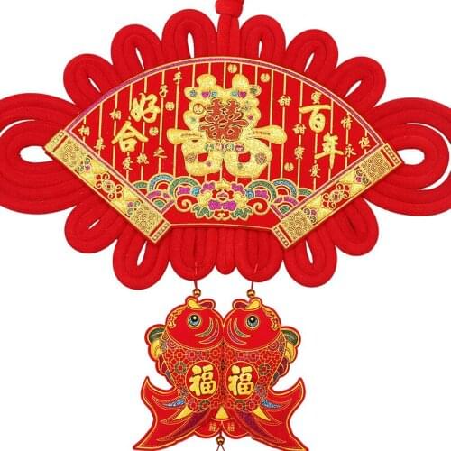 Chinese knot pendant fan-shaped large blessing word happy new year wedding home decoration fish pendant festive decoration