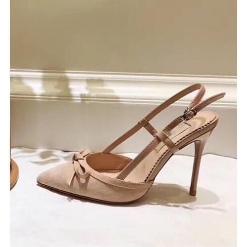 Carpaton Summer Fashon Bowknot High Heel Shoes Pointed Toe Thin Heels Summer Sandal for Woman Sexy Cutouts Party Wedding Shoes