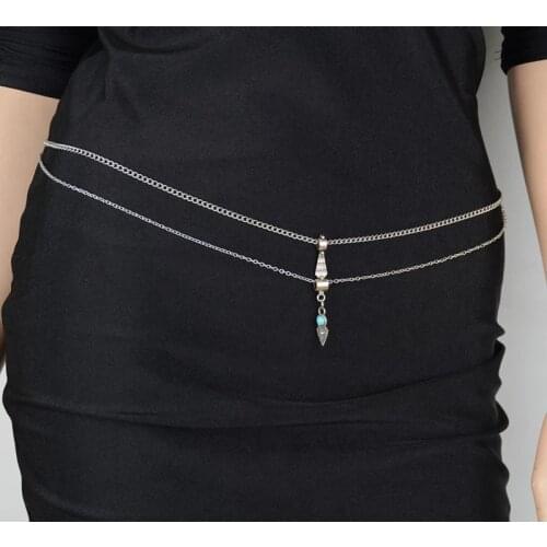 Summer Beach Belly Chains Women Vintage Blue Stone Belly Waist Dance Belt Chain Boho Gypsy Tribal Indian Body Jewelry