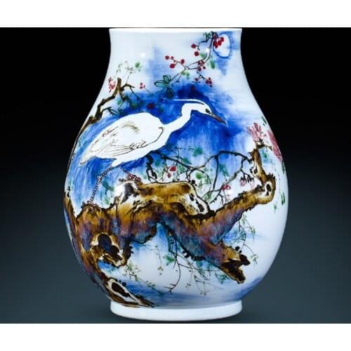 Jingdezhen Masters Hand-painted Vases And Road Vases New Chinese Style Living Room Decorations crane porcelain ceramic vase
