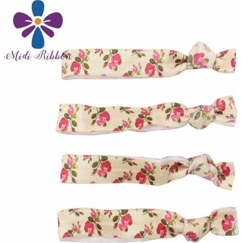 9.5cm*50pcs 5/8"16mm Flower Printed Fold Over Elastic Ribbon Sweet Love Knotted Hair Tie