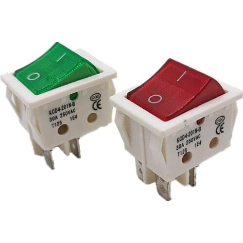 KCD4-201N-B Electric Welding Machine Power Switch With Red Green Light 30A 250VAC Electric Oven Heater Switch 4Pins 2 Position