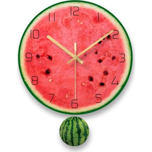 Fruit Watermelon Creative Mute Modern Design Large Wall Clock Silent Clocks for Home Kitchen Living Room Decor Battery Operated