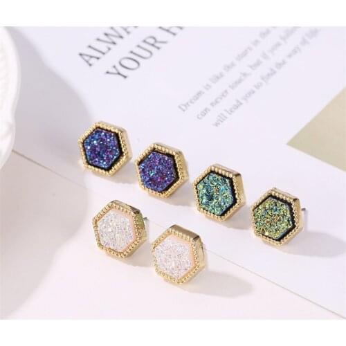 Dainty Geometric Frosted Earrings Fantasy Colored Fashion Stud Earrings For Women Hexagon Starry Earing Earings Jewelry Earring