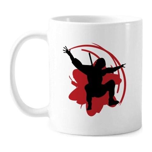 Bushido Samurai Sakura Silhouette Japan Asia Classic Mug White Pottery Ceramic Cup Gift Milk Coffee With Handles 350 ml