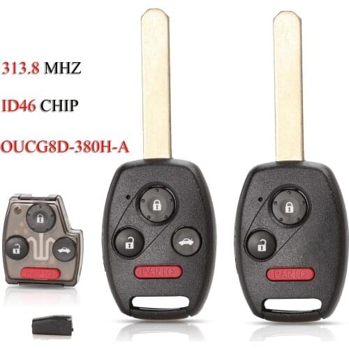 Kutery Remote Car Key For Honda Odyssey 2005-2010 Accord 2003-2007 3/4Buttons 313.8Mhz ID46 PCF7941 Chip OUCG8D-380H-A