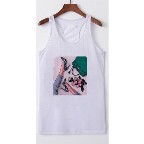 Women Fashion Vest Oversize Tank Tops Sexy Camisole High heels Print Harajuku Lady Casual Loose Summer Sleeveless Female