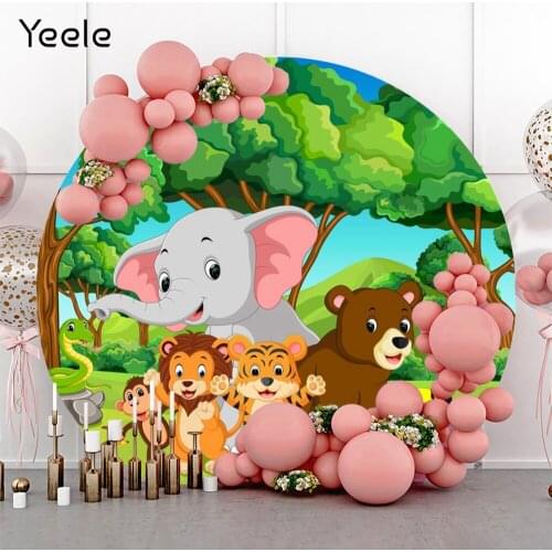 Yeele Cute Animals Round Backdrop Newborn Baby Shower Birthday Party Circle Photography Background Custom Polyester Photo Studio