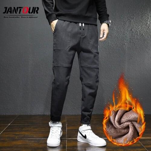 Fashion Men Clothing 2020 Winter New Fleece Mens Harem Pants Cotton Loose Fit Warm Trousers Classic Drawstring Long Pantalon 38