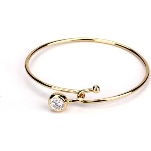 Fashion Crystal Glass Bangle 2019 New Arrival Jewelry Charm Copper Plated Gold Bangle Hot Sale Gold-color Metal Women Bracelet