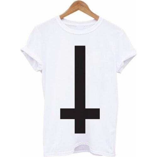 Inverted Cross Printed Men T Shirt Religion Swag Hipster Girl Retro Tshirt Cotton Custom Tee Shirt For Men T-shirt Tops