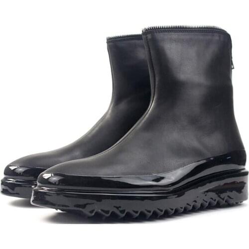 Winter Novelty Genuine Leather Black increase Men Boots zip short Ankle Boots for men