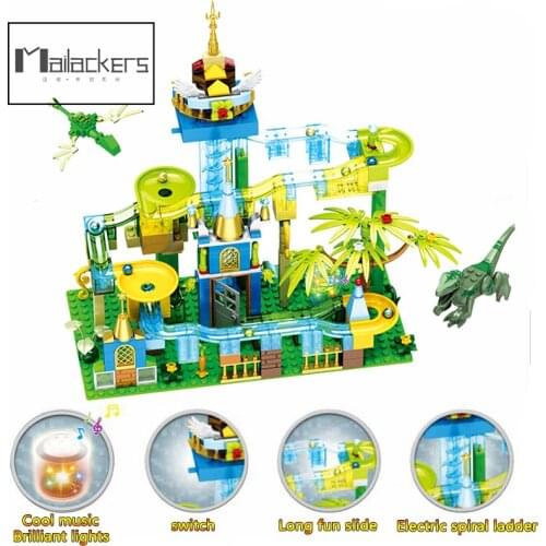 Mailackers Animals Marble Run Slide Set Jurassic Dinosaur World Jungle Park Building Blocks Bricks Dinosaurs Toys For Children