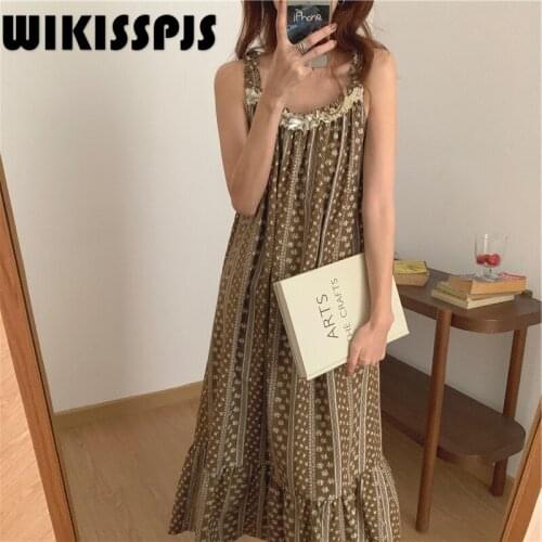 2021 Summer New Japanese and Korean Holiday Style Small Broken Flower Suspender Skirt Pure Cotton Super Lotus Leaf Nightgown