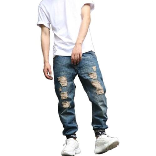 New Trendy Ripped Jeans Men Casual Distressed Denim Pants Harem Jeans Trousers Classic Holes Jeans Joggers Man Clothing