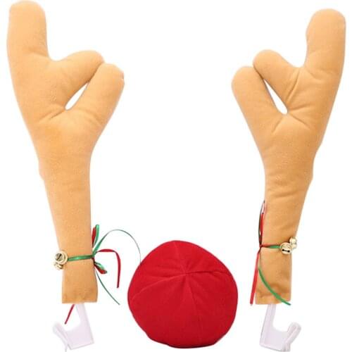 Reindeer Antlers with Bell Red Nose Ball Car Truck Christmas Decoration Car Styling