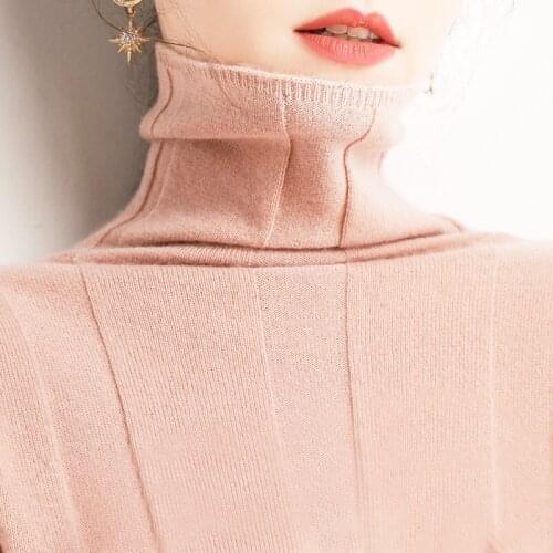 2020 autumn and winter new pullover long-sleeved pile collar bottoming shirt Slim big pit striped solid color sweater women