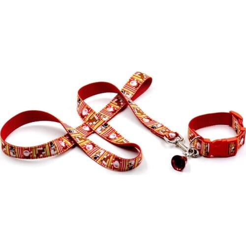 Christmas pet collars dog collar and leash pet collar bell collar dog festival Large Nylon Harness Traction Rope Walking set