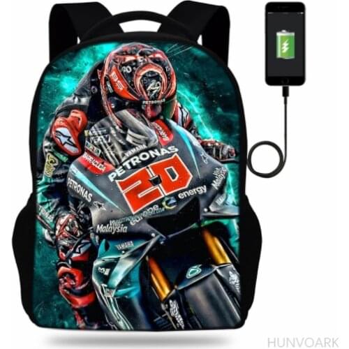 17inch Fabio Quartararo with signature Backpack USB Charge Mens Backpack For Teenagers Girls School Bag Mochila