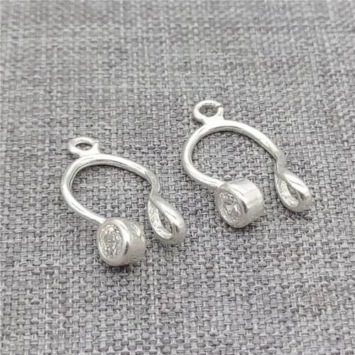 2 Pairs Sterling Silver Non Pierced Earrings Zircon with Open Jump Ring for Drop