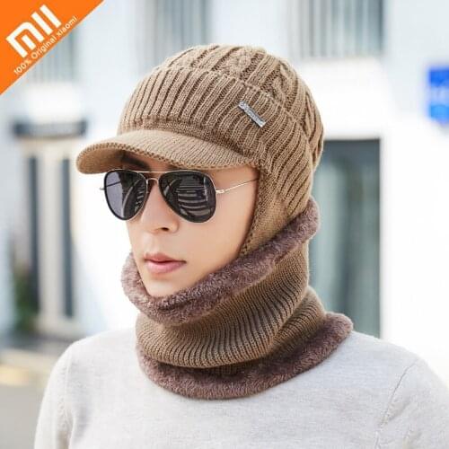 Xiaomi Winter Hats Men Fashion Beanie Hat Coral Fleece Cap Men Scarf Caps Set Warm Breathable Knitted Hat Bonnet with Brim