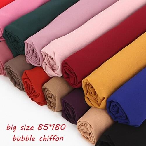 85*180cm Big Size Plain Bubble Chiffon Hijab Scarf Women Muslim Shawls Solid Long Large Headband Wraps Ladies Georgette Scarves
