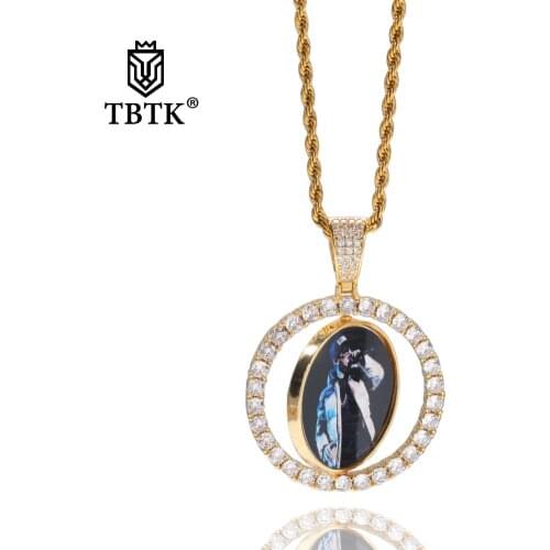 TBTK Two-sided Photos Pendants Fashion Jewelry For Men And Women DIY Spin Photo Necklace Charms Rope Chain Dropshipping
