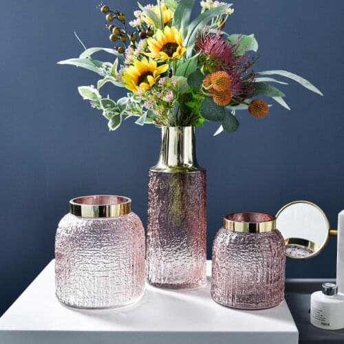 Retro Modern Flower Vase Luxury Gold Rom Glass Vases Hydroponics Living Room Decoration Ornament Dry Flower Arrangement Artware