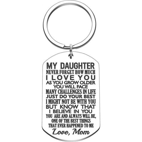 Inspirational Keychain Gift for Teen Girl Women To Daughter From Mom Mather Stepmom-Never Forget How Much I Love You Keyring