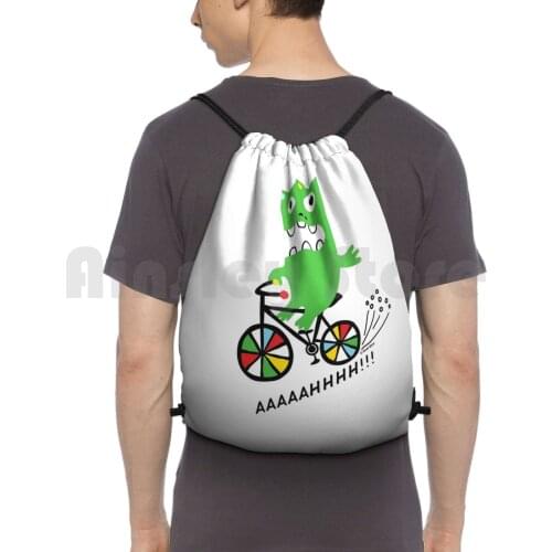 Critter Bike Backpack Drawstring Bag Riding Climbing Gym Bag Andi Bird Bicycles Bikes Cartoon Extreme Sports Green Monster