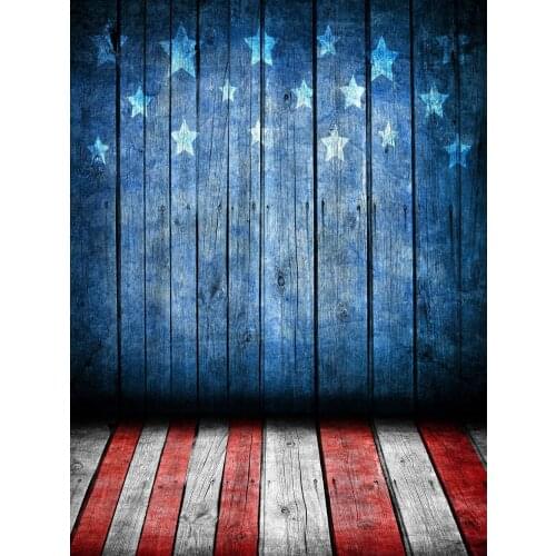 VinylBDS Backdrops Red And White Floor Blue Wood Five-Stars Backgrounds July 4 Us Independence Day Backdrops For Photography