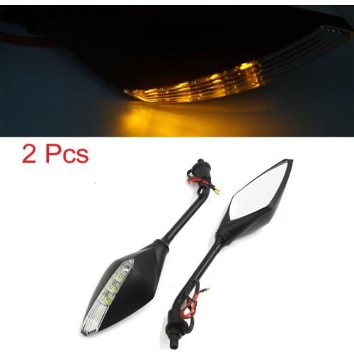 X Autohaux Pair 10MM Thread Motorcycle Side Mirrors with Yellow LED Turn Signals Indicator 5 colors Casing Moto Rearview Mirrors