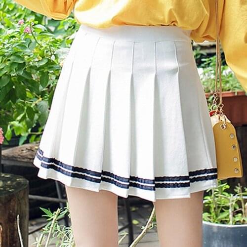Slim High Waist A-line Women Skirt Fashion Striped Stitching Sailor Pleated Skirts Elastic Waist For Sweet Girls Women Skirt
