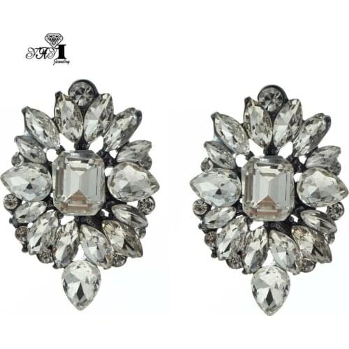 YaYi Jewelry New White Glass Rhinestone Dangle Crystal Earring Womens Fashion Ancient Silver Color Gem Earrings Gift 1191
