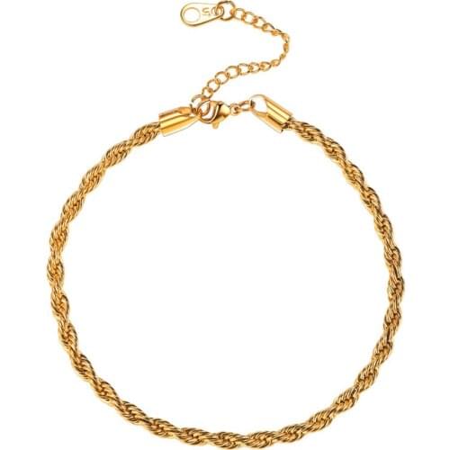 Factory hot sale high quality fast delivery stainless steel 3mm women elegant rope shape anklet GA2173G