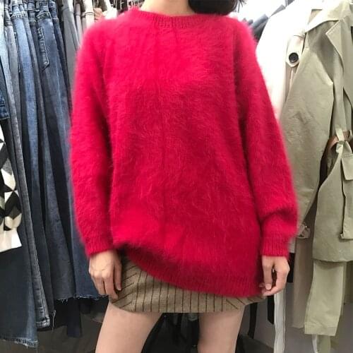Party Wear 100% Real Mink Cashmere Sweater For Women Natural New Autumn Winter Ladies Red Pullovers Genuine Cashmere Top tbsr793