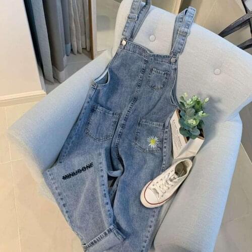 Woman Jeans Pants Womens 2021 Womens Clothing Embroidered Denim Suspender Pants Loose Cropped Pants Pantalones Vaqueros Mujer