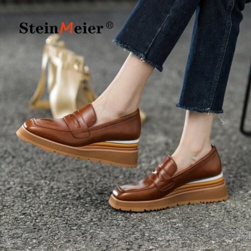 Yinzo Women Flat Shoes 2021 Genuine Leather Slip On Square Toe Platform Brogues Ladies Summer Woman Gladiator Rubber Shoes