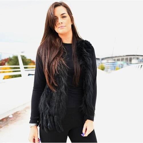 CX-G-B-57A Real Rabbit Fur Vest Winter Knitted Rabbit Fur Waistcoat Rabbit Fur Outwear