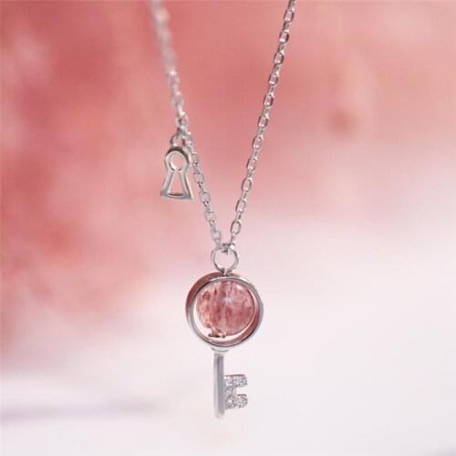 Sole Memory Key Natural Pink Strawberry Crystal 925 Sterling Silver Clavicle Chain Female Necklace SNE481