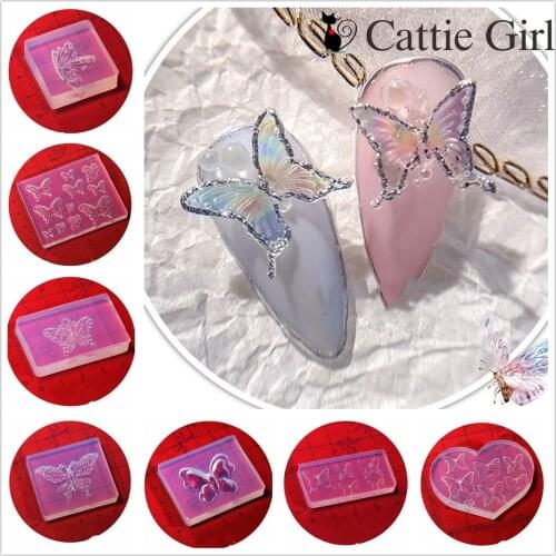 1pc Butterfly Retro 3D Acrylic Nail Mold Palace Nail Art Decorations DIY Design Silicone Heart Nail Art