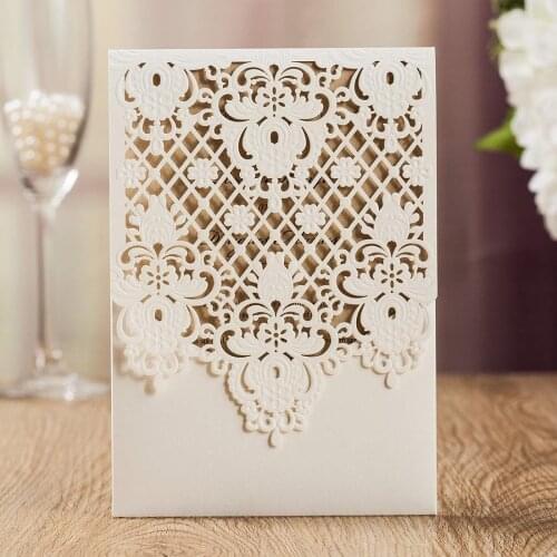 100Pcs White Floral Laser Cut Wedding Invitations Card with Envelope, Elegant Invitation Card, for Wedding Birthday Quinceanera