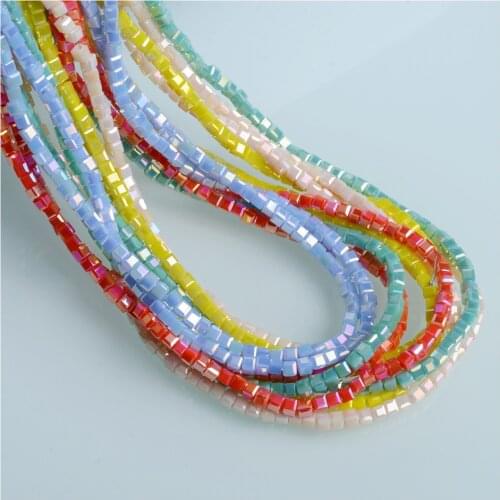 190PCS/STRAND 2MM GLASS BEADS SMALL BEADS COATED BEADS SQUARE GLASS BEADS COLORFUL DIY BEADS FOR JEWELRY