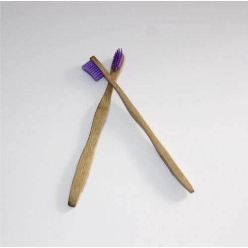 2Pcs/Set 19cm Purple Bristle Women Girls Flat Handle Manual Natural Bamboo Toothbrush Tooth Brush