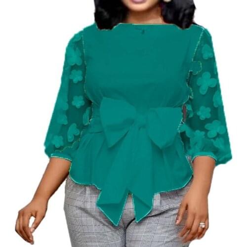 2020 New African and womens dress flower bowknot lace shirt mesh dress