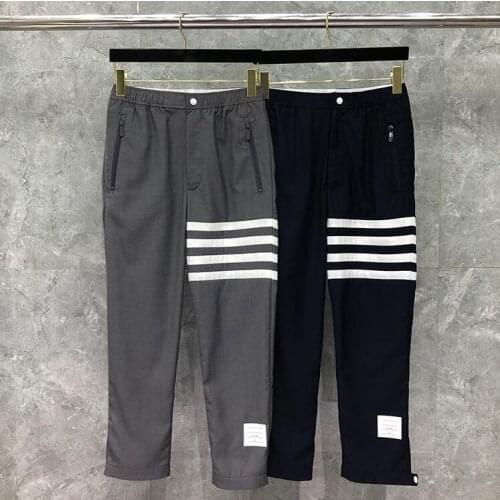 2021 Fashion Brand Cropped Men Casual Suit Mens Business Striped Formal Trousers Ankle-Length Pencil Pants