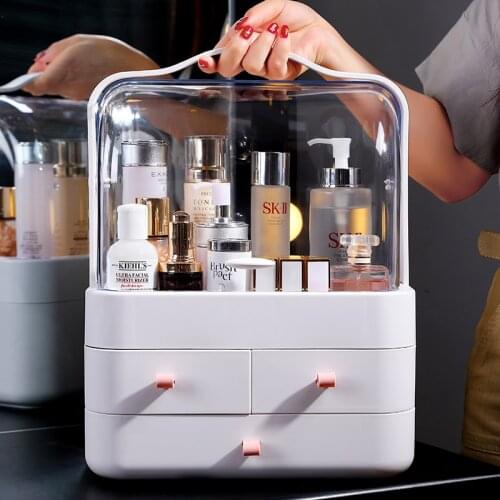 3Tier Large Makeup Organizer with Crystal Clear Open Lid Dustproof Portable Cosmetic Storage Countertop Bedroom Organizer Drawer