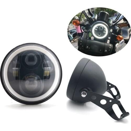 5.75" Motorcycle H4 Hi Lo Beam 5 3/4" LED Headlight with Angel eyes Halo Ring for Sportster Iron 883 1200 Dyna Street Bob